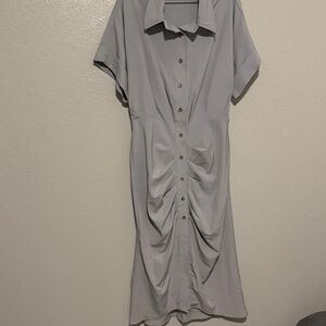 Elegant Gray Button-Down Dress